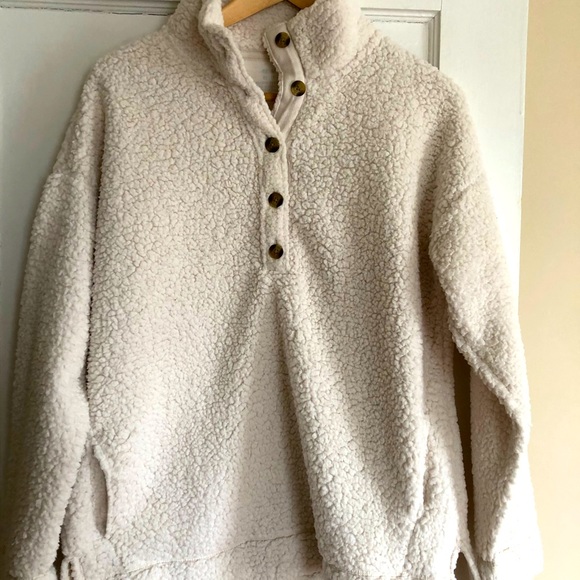 aerie cloud sherpa oversized button pullover